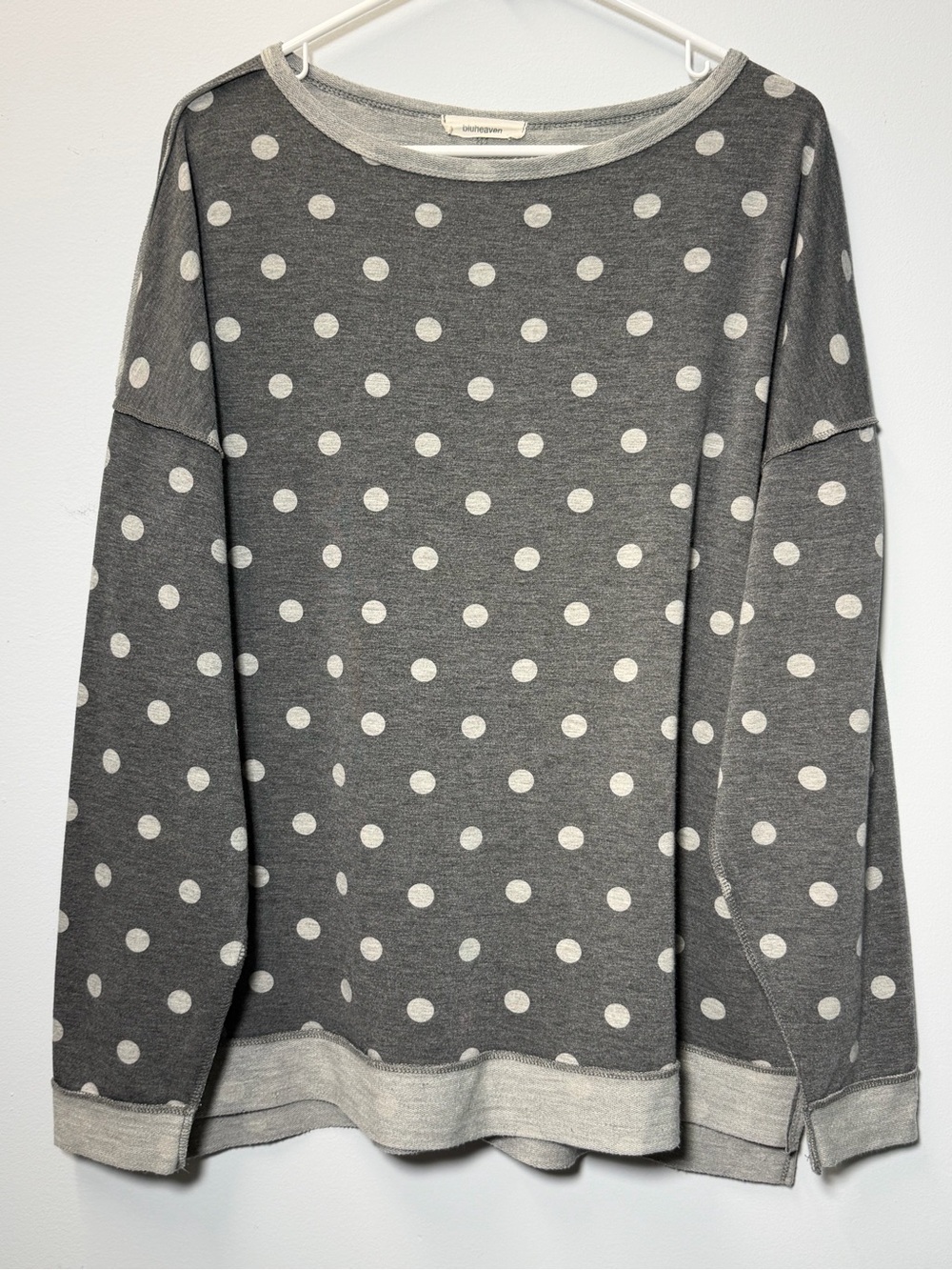 Polka Dot Gray Pullover Top with Light Gray Trim